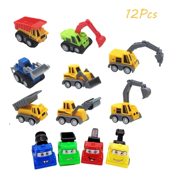 Dsseng 12 Packs Construction Toy Pull Back Digger Mini Vehicles Excavator Bulldozer Truck Toy for 2 3 4 5 Year Old Kids Boy Girl Toddlers Party Favor Cake Decorations Birthday Gift