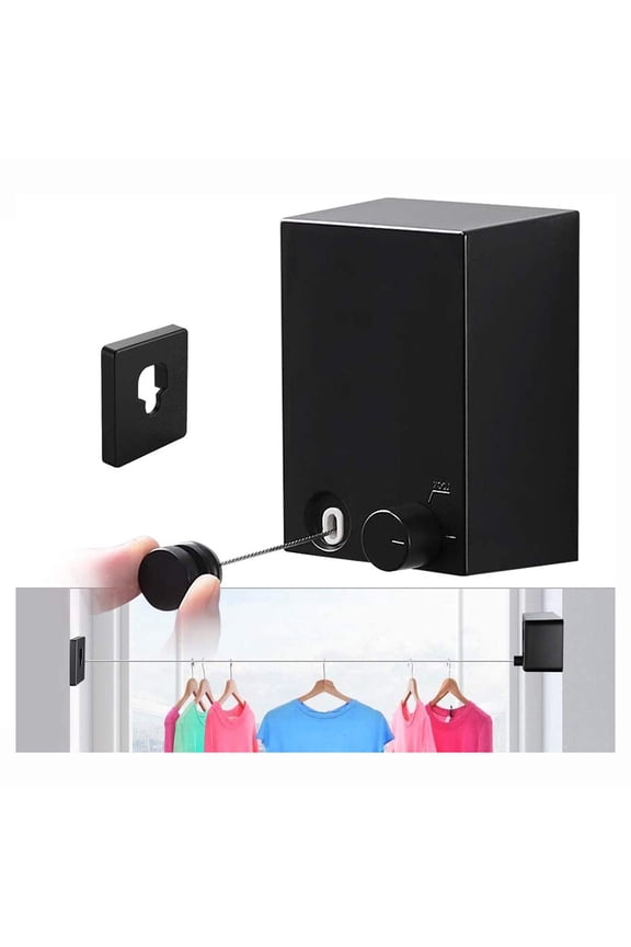 13.8 Ft Retractable Clothesline Hotel, Laundry Line for Drying Clothes Adjustable Stainless Steel Rope Heavy Duty Wall Mounted Laundry Drying Line for Shower,Black