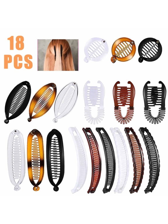 18 Pcs Banana Hair Clips Clincher Combs Large Vintage Banana Clips Comb Fishtail Hair Clip Ponytail Holder Clips Double Combs Clip Claws for Women Girls Thick Curly Hair