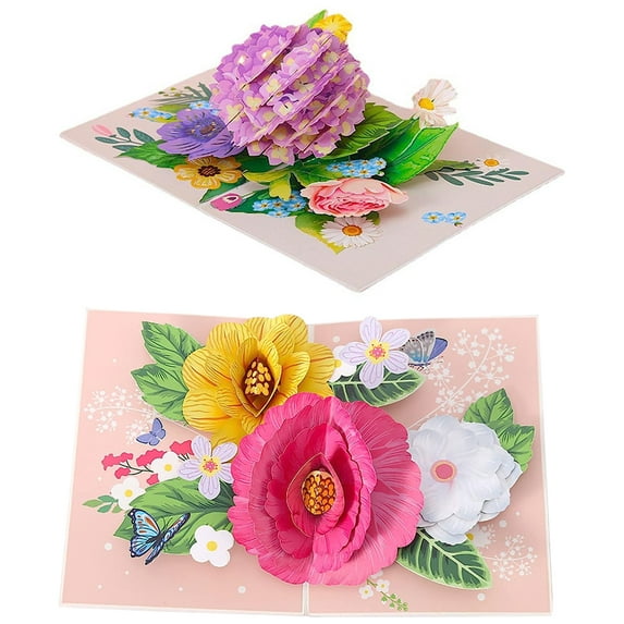 Dsseng 2Pcs 3D Paper Carving Holiday Greeting Card Hydrangea Design Creative Hollow Out Greeting Card Festival Gift Card