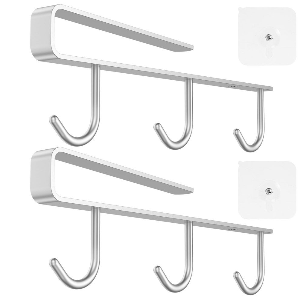 Dsseng 2Pcs Mug Rack Under No Drilling Tea Cup Hanger with 3