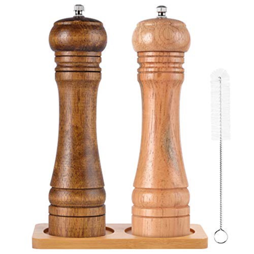 Dsseng 2Pcs Salt And Pepper Mill - Acacia Wood Classic Design - Ceramic Grinder Refillable Mill -8 inches