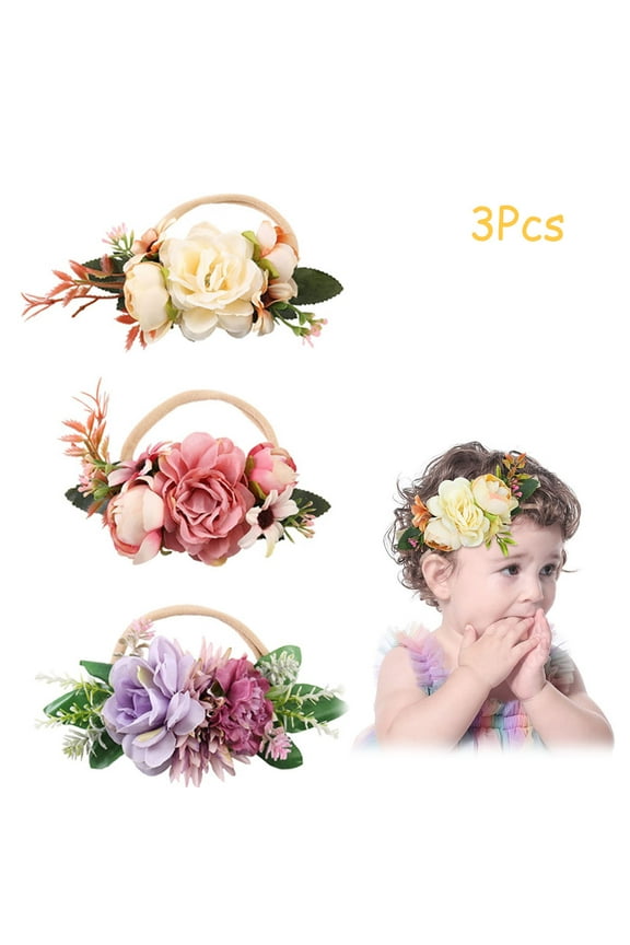 3 Pack Baby Girl Floral Headbands Set - Flower Crown Newborn Toddler Hair Accessories 1-6 years old