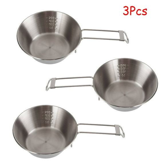 Dsseng 3Pcs Travel Cup Camping Tableware Equipment Bowl Set Backpacking 304 Stainless Steel Carry Fold Sturdy Measuring