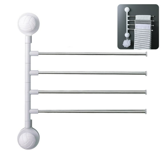 Dsseng 4-Arm Towel Racks,180°Wall Mounted Swivel Towel Bar, Space Saving Towel Racks, Stainless Steel Towel Hanger Brushed Swivel Towel Bar No Drill Towel Rack for Bathroom Kitchen