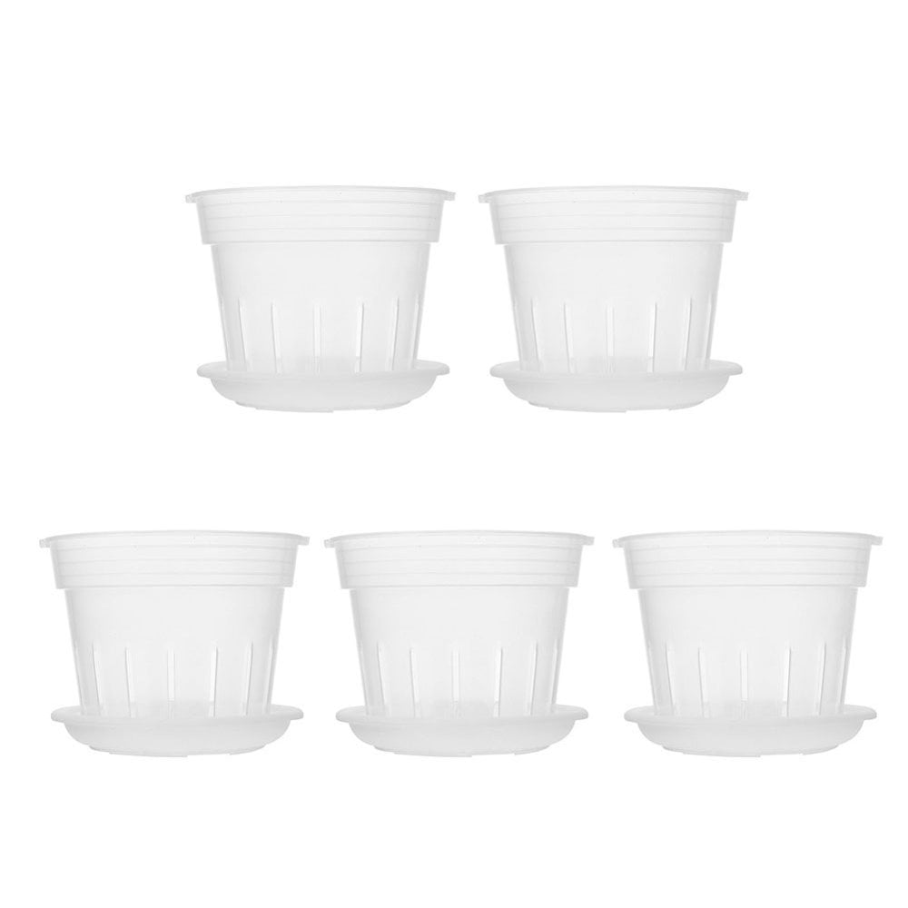 Dsseng 4 Inch 5 Pack Orchid Pots with Holes and Saucers Clear Plastic