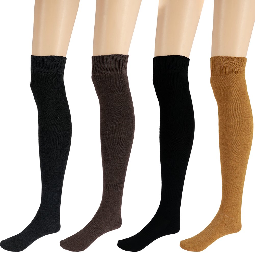 Dsseng 4 Pairs Warm Knee High Socks for Women Polyester Thermal Socks