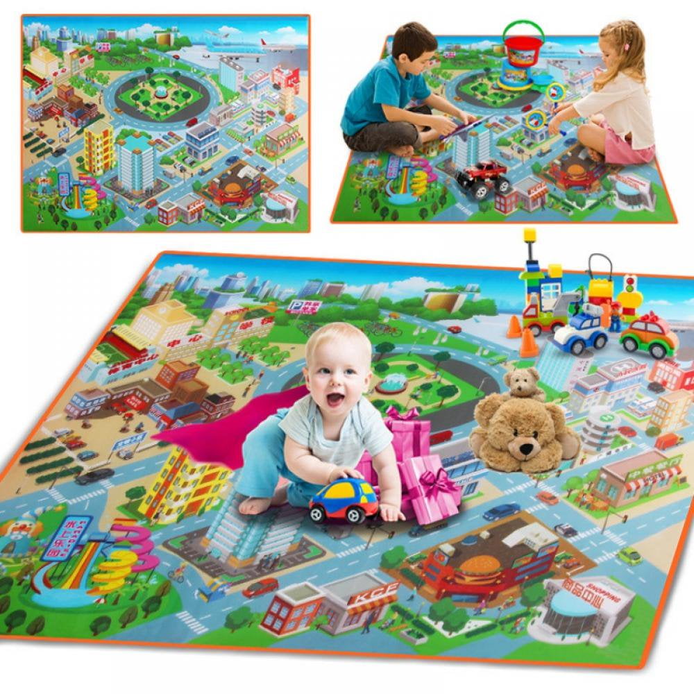 Dsseng 47 x 35 Kids Rug Play mat for Toy Cars Colorful and Fun Play