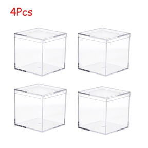 Dsseng 4Pcs Clear Acrylic Plastic Square Cube, Small Plastic square cube containers with Lid Storage Box