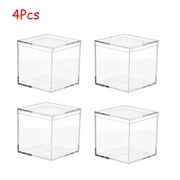 Dsseng 4Pcs Clear Acrylic Plastic Square Cube, Small Plastic square cube containers with Lid Storage Box