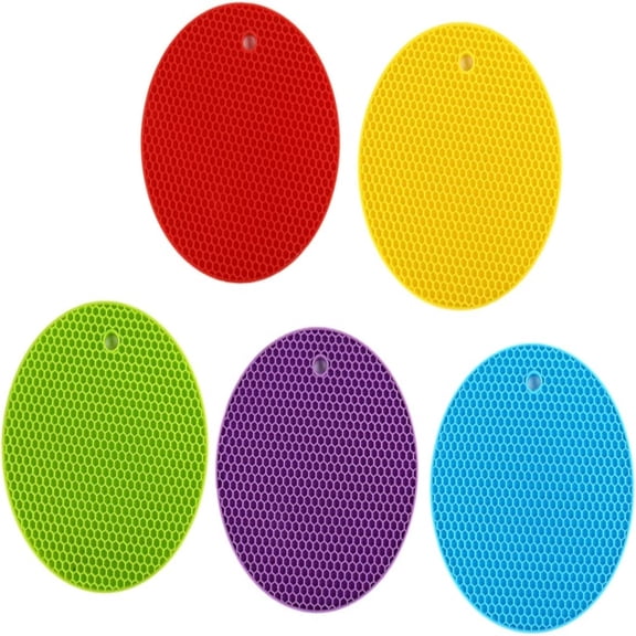 Dsseng 5Pcs Circle Placemats Silicone Table Mat Silicone Mat Silicone Coaster Disc Pad Round Cooking Mat
