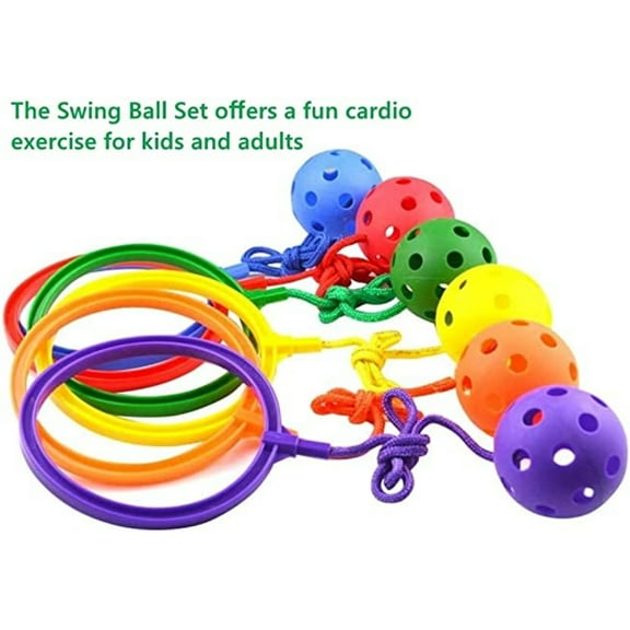 Dsseng 6 Pcs Kids Swing Ball Rainbow Colors - Skip Ball Toy Set Catch Ball Set for Great Fitness Game for Boys and Girls
