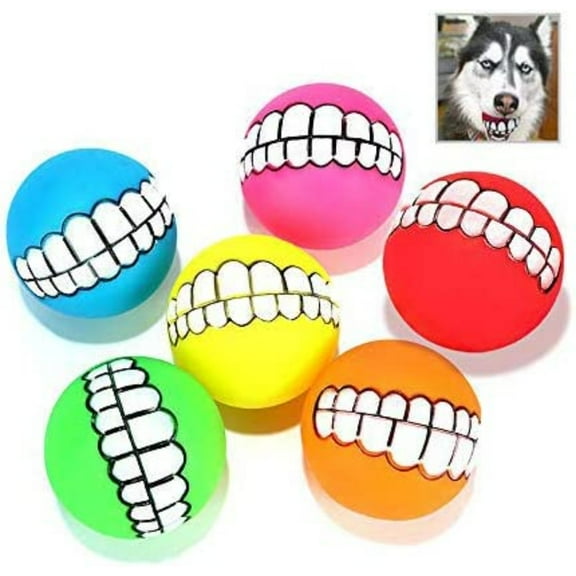 Dsseng 6 Pcs Teeth Ball for Dog, Fun Pet Toy with Human Smile Ball Teeth Chew Toy Squeaker Squeaky Sound Dog Puppy Play Toys Chew Toys
