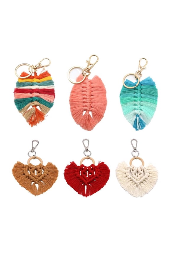 6 Pieces Colorful Shell Leaf Feather Tassel Keychain for Women,Cute Boho Bag Charm Pendant Keyring Purse Handbag Decor