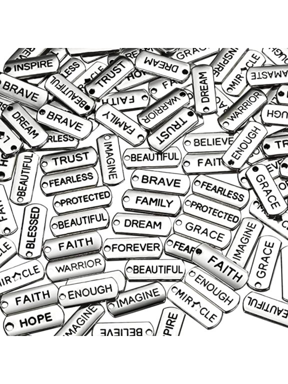 80 Pieces Engraved Word Charms Motivational Charms Accessories for Jewelry Making Necklace Bracelet Keychain (Silver)