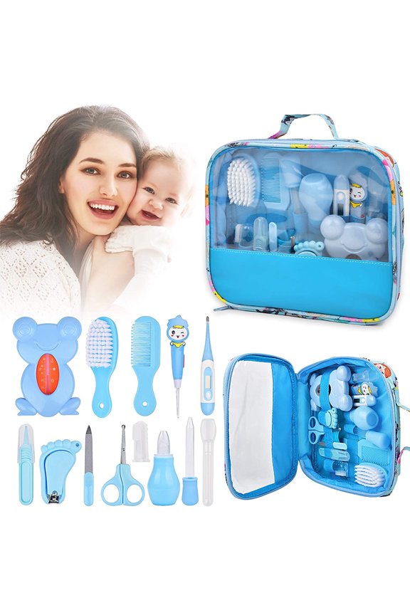 Baby Grooming Kit Set Baby Baby Grooming Kit Newborn Nail Kit Baby Medical Care Nail Clipping Comb Tool Set (13 pieces) Blue