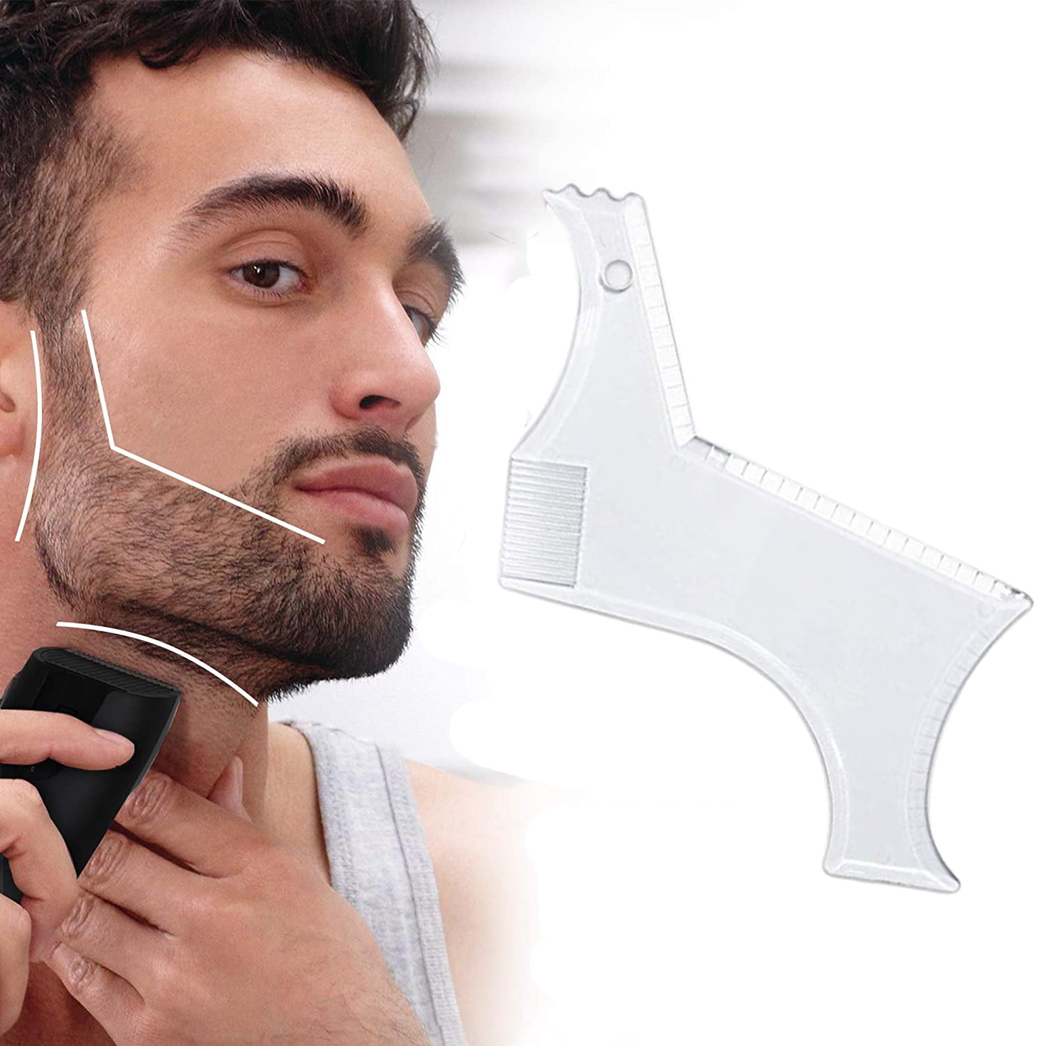 Dsseng Beard Shaping & Styling Tool with inbuilt Comb for Perfect line up & Edging For Men's Jaw Cheek/Neck Line, Symmetric/Curve/Step Cut Works with Any Electric Trimmers or Clippers (Clear)