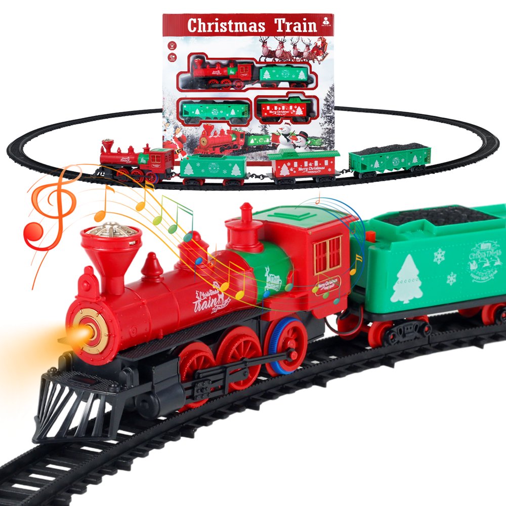 Dsseng Christmas Train Toy Electric Rail Car Set with Light Music Steam