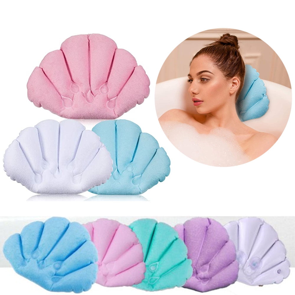 Dsseng Inflatable Bath Pillow with Suction Cups, Terry Cloth Covered
