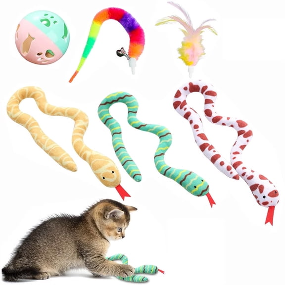 Dsseng Kitty Plush Stuffed Snakes Cats Chew Toy Pet Cute Nip Snake Best Interactive Gift Indoor Kittens Teething Stuff Play Kicker Treats Gifts - Interactive Cat Toy Ball with Feather