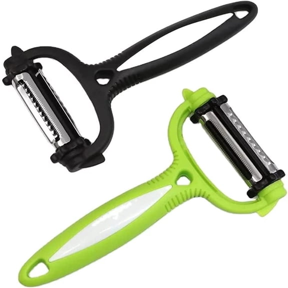 Dsseng Multifunction 3 in 1 vegetable peeler (Pack of 2) for kitchen potato tomato peelers fruit and veggie rotating peeler slicer Shredder with Ultra Sharp and Durable Blade for Quick Salad