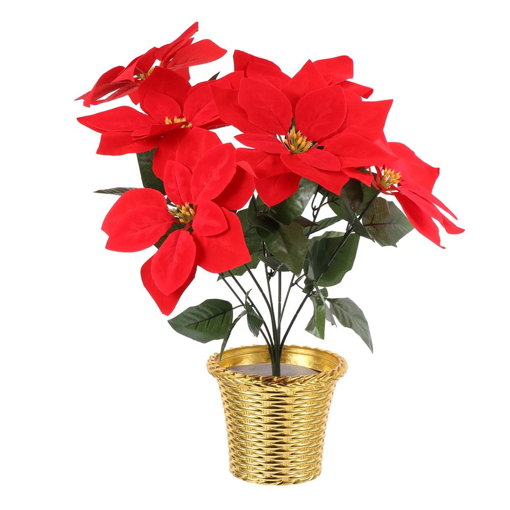 Dsseng Simulation Poinsettia Pot Decoration Artificial Xmas Flower
