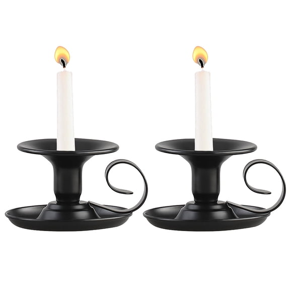 Dsseng Taper Candle Stick Holder, Set of 2 Retro Iron Candlestick Holders Candlelight Dinner Stand for Wedding Dinning Party Table Home Decoration (Black)