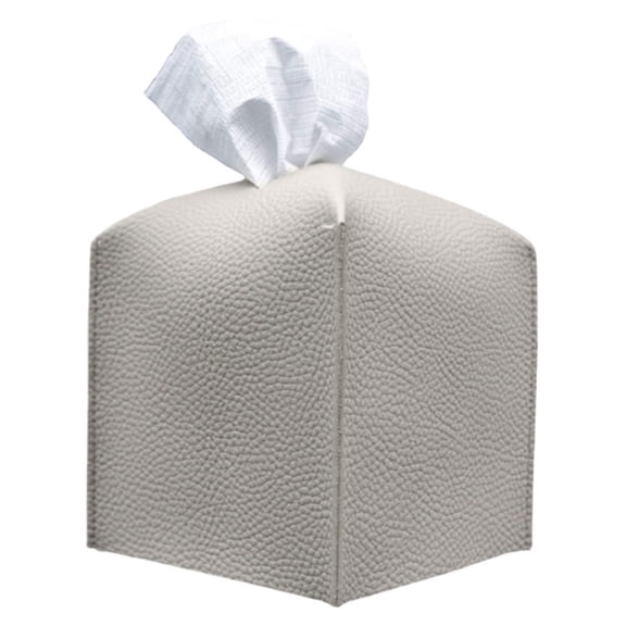 Dsseng Tissue Box Cover,Modern PU Leather Square Tissue Box Holder - Decorative Holder/Organizer for Bathroom Vanity Countertop, Night Stands, Office Desk & Car, Pastel Grey
