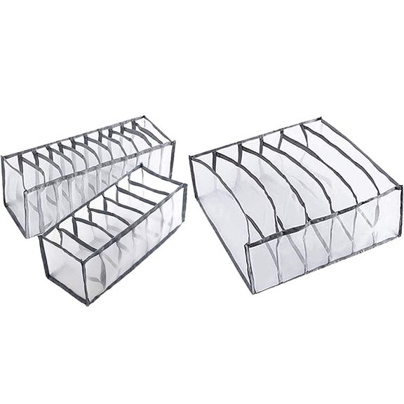 Dsseng Underwear Organizer Drawer Divider 3 Set, Closet Socks Bra Organizer 6&7&11 Cell Collapsible Cabinet Storage Boxes for Lingerie, Panties , Lingerie, Stockings, Scarves, Ties