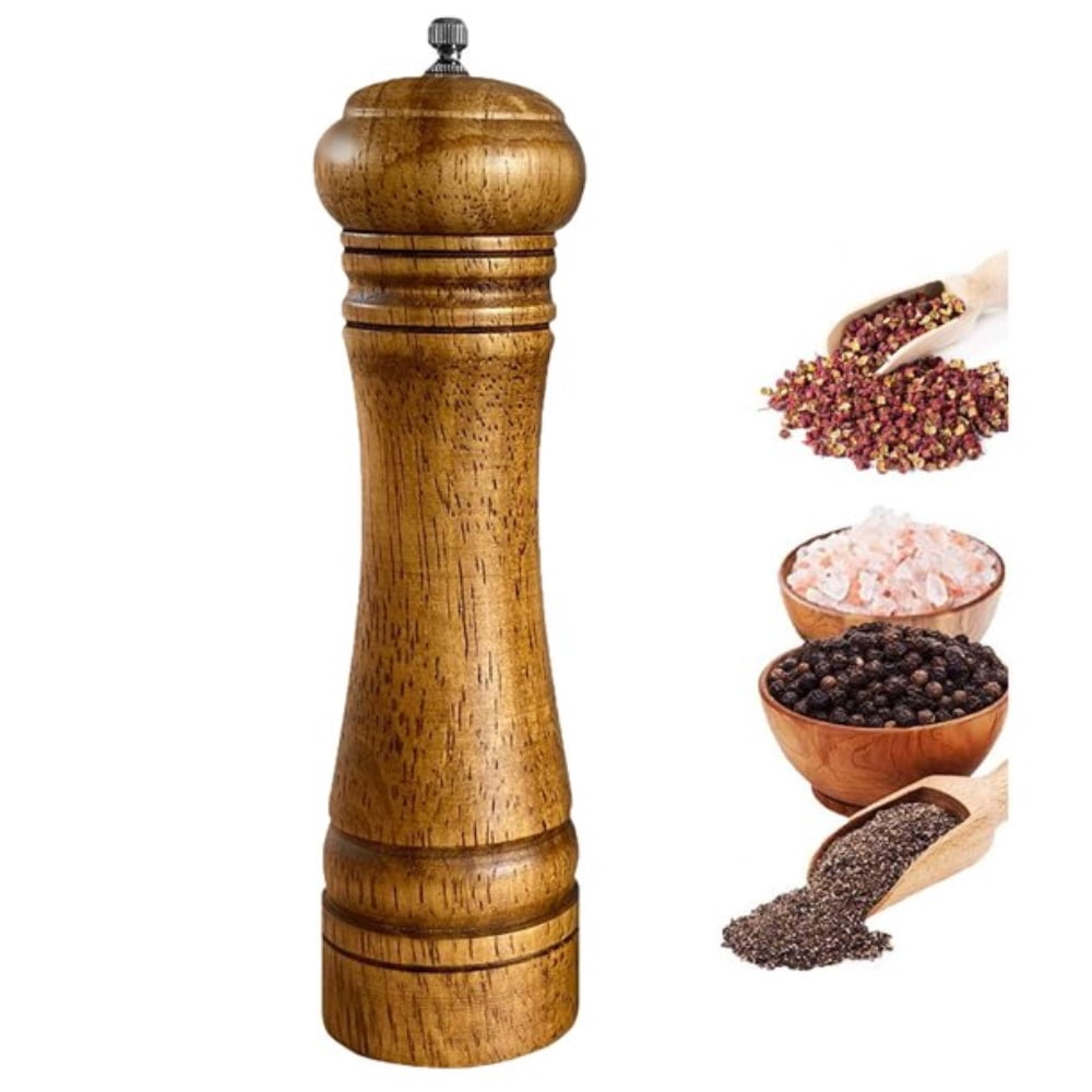 Dsseng Wood Pepper Grinder Pepper Mill, Adjustable Coarseness Wooden Peppermill Easy to Refill Oak Peppercorn Grinder for your kitchen 8 Inches