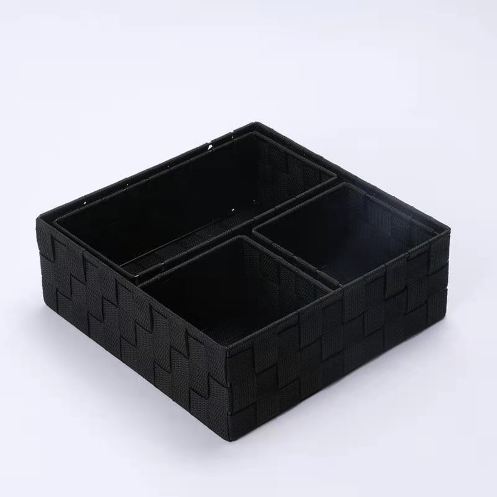 Dsseng Woven Storage Baskets for Organizing, Small Black Baskets Cube Bin Container Tote Organizer Divider for Drawer, Closet, Shelf, Dresser, Set of 4
