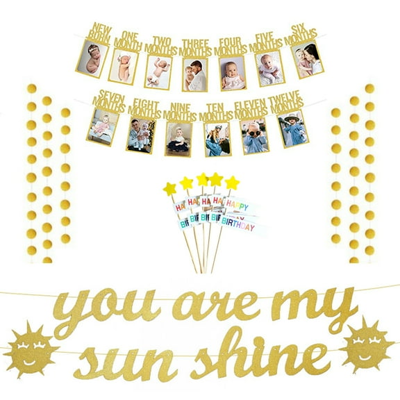 Dsseng You Are My Sunshine Banner Sun Banner, 1st Birthday Baby Photo Banner for Newborn to 12 Month And Alphabet for Boys Girls Birthday Baby Shower Party Decorations