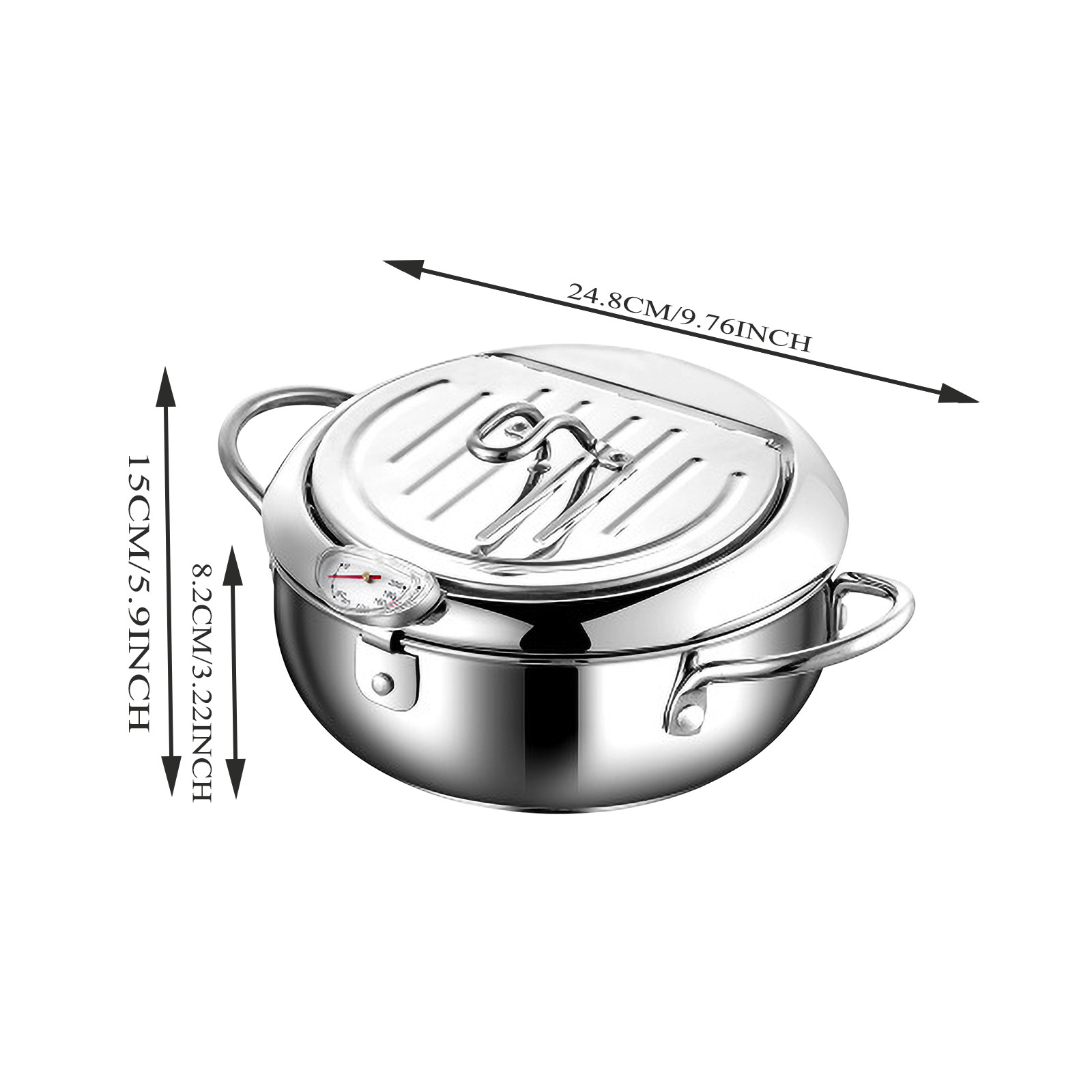 Dssna Household Stainless Steel Fryer With Strainer And Temperature
