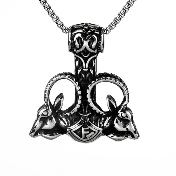 Dstek Viking Double Wolf Head Thor's Hammer Necklace for Men, Stainless ...