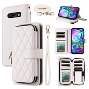 Dswteny Argyle Wallet Case for LG G8X ThinQ V50S Thin Q with Wrist Strap Shoulder Strap, PU Leather Flip Credit Card Holder Stand Accessories Cell Phone Cover for LGG8XThinQ GX8 8X Women Girls White