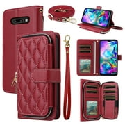 Dswteny Argyle Wallet Case for LG G8X ThinQ V50S Thin Q with Wrist Strap Shoulder Strap, PU Leather Flip Credit Card Holder Stand Accessories Cell Phone Cover for LGG8XThinQ GX8 8X Women Girls Red