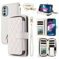 Dswteny Argyle Wallet Case for Motorola Edge  Plus 2022/Edge X30/30 Pro with Wrist Strap Shoulder Strap, PU Leather Flip Credit Card Holder Cell Phone Cover for Moto Edge   5G UW Women Girls White