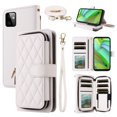 thumbnail image 1 of Dswteny Argyle Wallet Case for Motorola Moto G Power 5G 2023 with Wrist Strap Shoulder Strap Zipper Purse PU Leather Flip Credit Card Holder Stand Cell Phone Cover for GPower G5 Women Girls White, 1 of 8