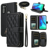 Dswteny Argyle Wallet Case for Motorola Moto G Stylus 5G 2024 with Wrist Strap Shoulder Strap Zipper PU Leather Flip Credit Card Holder Stand Accessories Cell Phone Cover for G5 Women Girls Black
