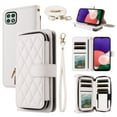 thumbnail image 1 of Dswteny Argyle Wallet Case for Samsung Galaxy A22 5G with Wrist Strap Shoulder Strap,Zipper PU Leather Flip Credit Card Holder Stand Accessories Cell Phone Cover for A 22 22A A22s G5 Girls White, 1 of 8