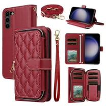 Dswteny Argyle Wallet Case for Samsung Galaxy S23 5G with Wrist Strap Shoulder Strap, Zipper Flip Credit Card Holder Stand Cell Phone Cover for S 23 23S GS23 G5 SM-S911U 6.1 inch Women Girls Red