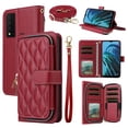 thumbnail image 1 of Dswteny Argyle Wallet Case for TCL 30XE/30V/4X/20AX/20A/20R/Bremen 5G with Wrist Strap Shoulder Strap Zipper Flip Credit Cell Phone Cover for TLC T601DL 30 XE XE5G V 20 AX R A 6.67 Women Girls Red, 1 of 8