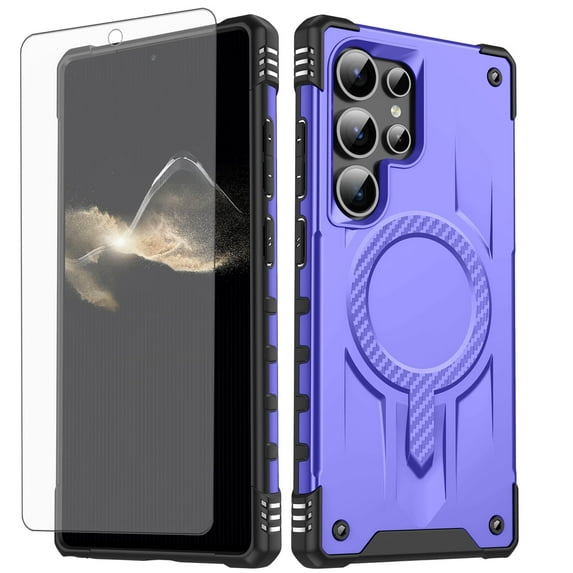 Dswteny Phone Case For Samsung Galaxy S23 Ultra 5G Magsafe Tempered Glass Screen Protector Cell Cover Rugged Shockproof Heavy Duty Magnetic Protective S23Ultra 23S S 23 23Ultra 6.8 inch Women Purple