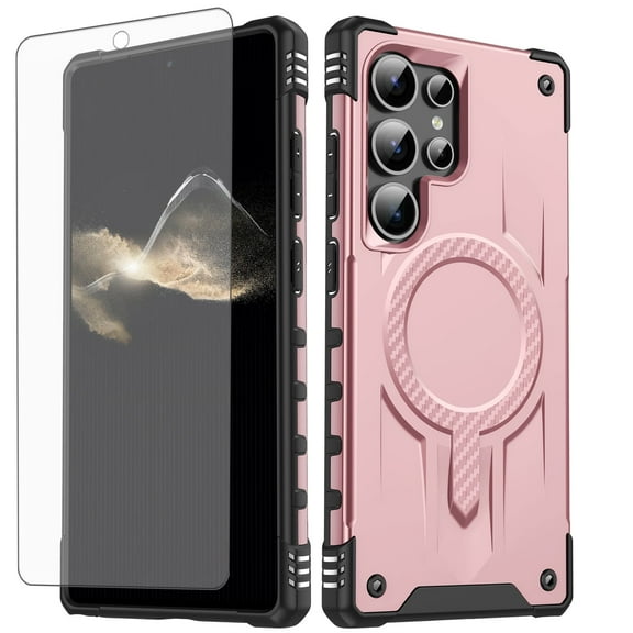 Dswteny Phone Case For Samsung Galaxy S25 Ultra 5G Magsafe Tempered Glass Screen Protector Cell Cover Rugged Shockproof Heavy Duty Magnetic Protective S25Ultra 25S S 25 25Ultra 6.92025 Women Rosegold