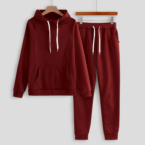 Dxzfnsa Athletic Outfits for Women Womens Casual Solid Color Sets Hooded Long Sleeve Sweatshirt and Sweatpants Tracksuit Loose Two Piece Sport Suits