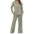 thumbnail image 1 of Dxzfnsa Fall Saving Outfits Set for Women Womens Fashion Solid Color Casual Sets Round Neck Long Sleeve Side Split Straight Leg Pants Sets Comfortable Home Clothes Sets, 1 of 8