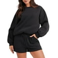 thumbnail image 1 of Dxzfnsa Sweatsuits 2pcs Sets Women Fashion Round-Neck Long Sleeve Sweatshirt and Drawstring Pockets Shorts Casual Solid Color Suit Sets, 1 of 9