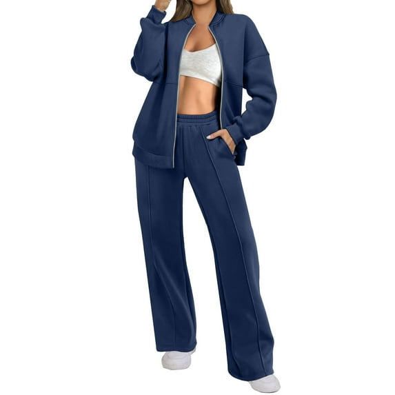 Dxzfnsa Women 2 Piece Outfits Sets Womens Oversized Solid Color Sets Zip Up Sweatshirt Coats Loose Sweatpants Sweat Sets Fall Sweatsuits