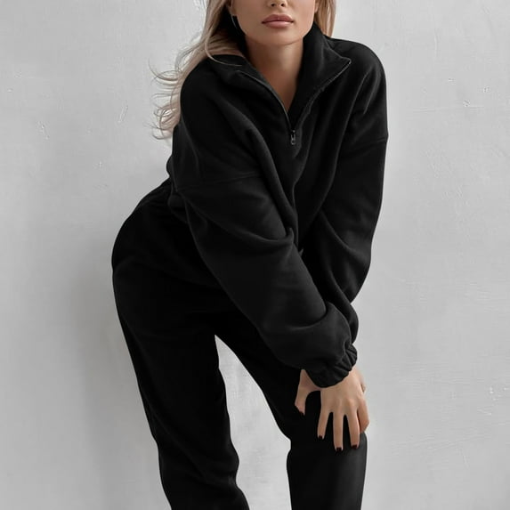 Dxzfnsa Womens Sweatsuits 2 Piece Sets Women Sporty Casual Solid Color Sets Half Zipper Long Sleeve Sweatshirts Drawstring Jogger Pants Loose Athletic Outfits