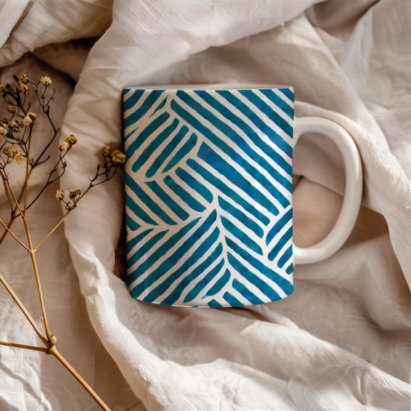 Dt Blue and White Coffee Mug, Vintage White Mug with Blue Pattern, Clic R Design, Chinese Blue pottery designed coffee, oz.